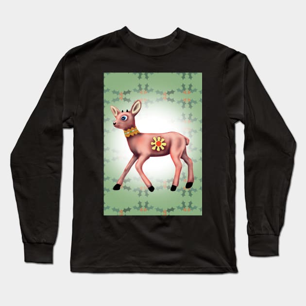 Green Reindeer xmas card Long Sleeve T-Shirt by cintclare